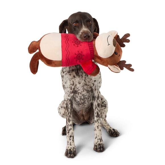 Merry & Bright XL Reindeer Squeaking Dog Toy Soft Plush Festive Winter Play Toss - Picture 1 of 5